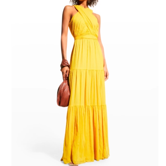 NWT $698 Veronica Beard Florencia Silk Maxi Dress in Canary Yellow - size 12! - Picture 4 of 7